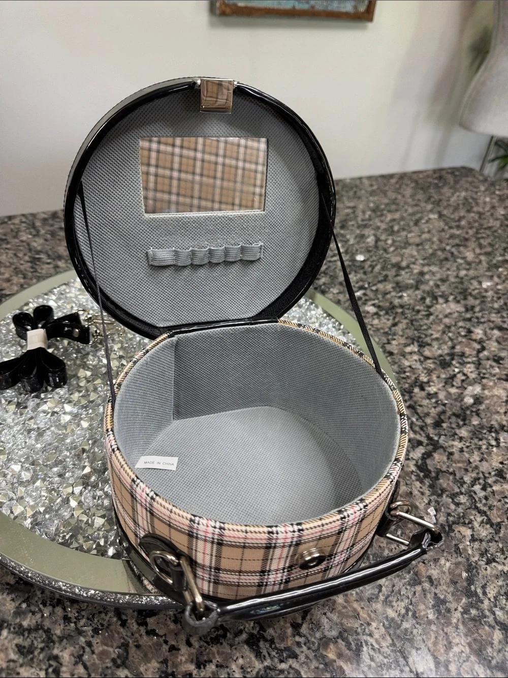 Tartan Plaid circular Shaped Crossbody Bag with Black Trim NWOT